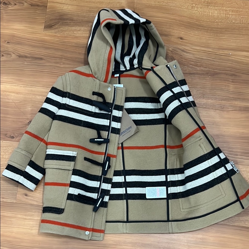 BURBERRY kids Alistar Icon Stripe Wool Duffel Coat - 3Y